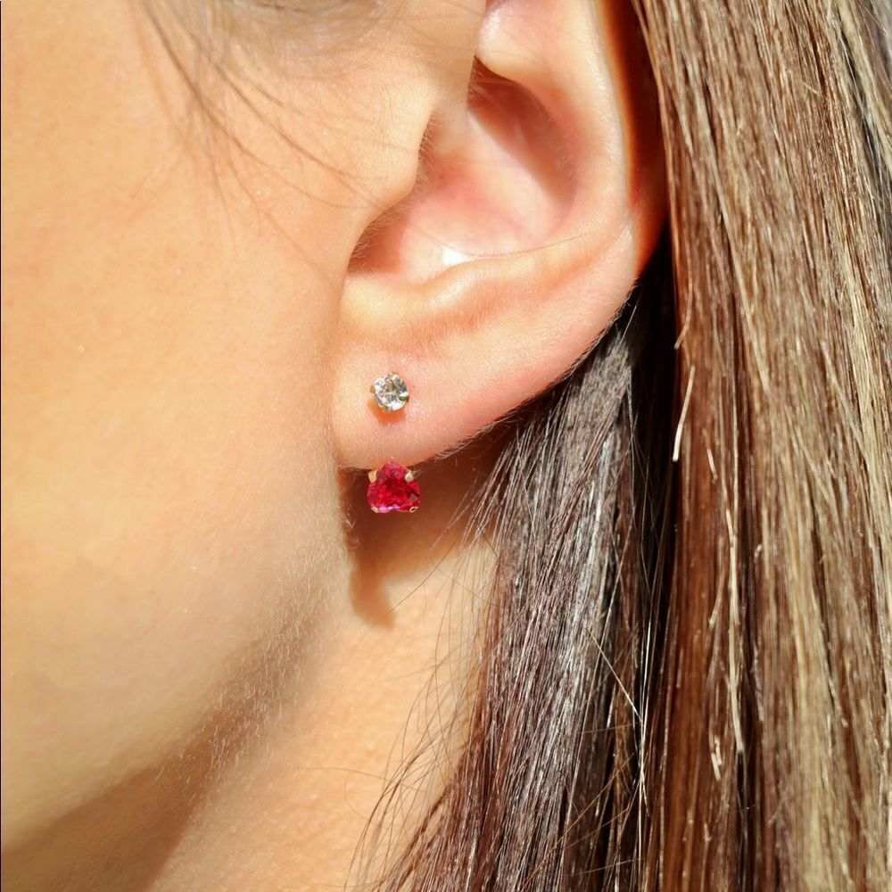 14k real gold telephonic red heart earrings perfect gift